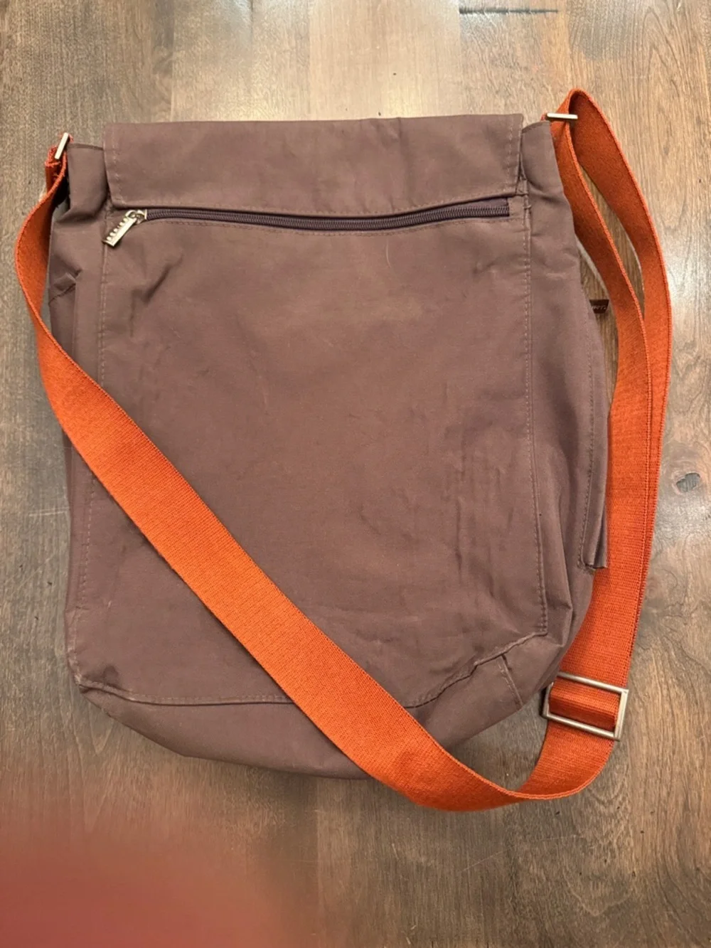 Milano Brown Canvas Messenger Bag with Orange Strap